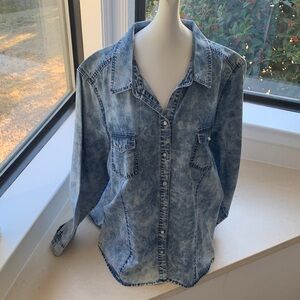 Chico's Light Blue Acid Wash Button Down Shirt